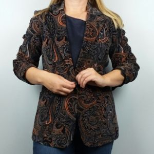 Harve Benard Paisley Velour Blazer Navy Orange